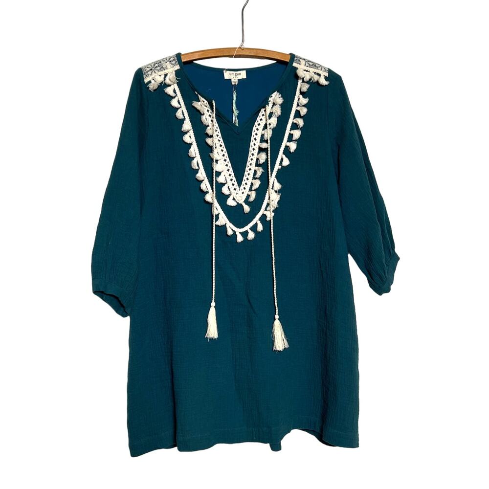 NWT Umgee embroidered tunic dress teal blue sz S